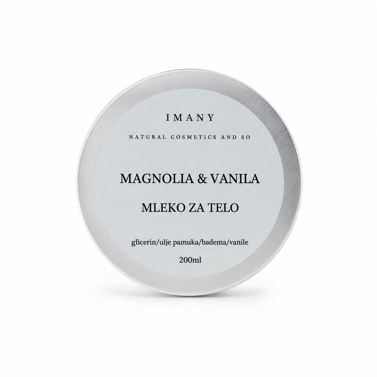 IMANY Magnolia & Vanila mleko za telo 200 ml sa glicerinom, uljem pamuka i bademovim uljem. Intenzivna hidratacija i nežna svakodnevna nega kože. IMANY Magnolia & Vanila mleko za telo 200 ml sa glicerinom, uljem pamuka i bademovim uljem. Intenzivna hidratacija i nežna svakodnevna nega kože.